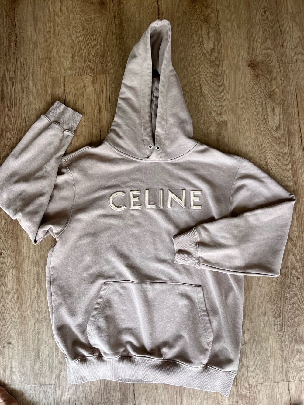 Authentic CELINE Paris Logo Hoodie Blush Beige Large Made in Italy